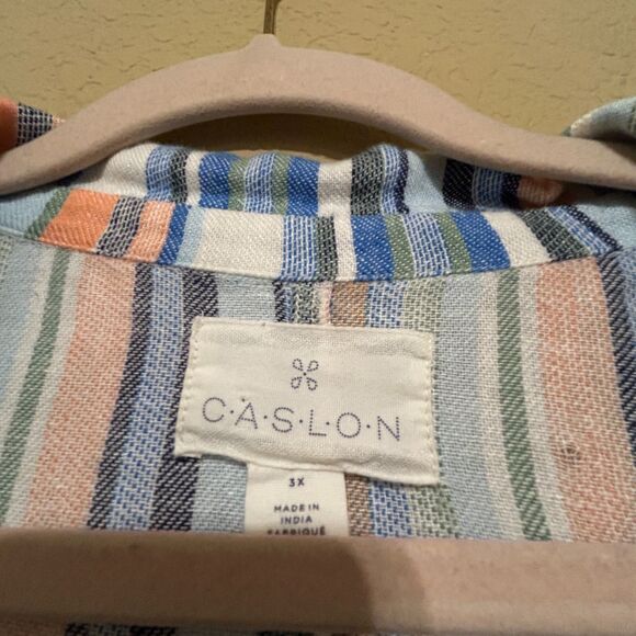 Caslon Linen Blend Blazer Jacket Womens 3X Open Front Colorful Striped Beachy - Picture 5 of 6
